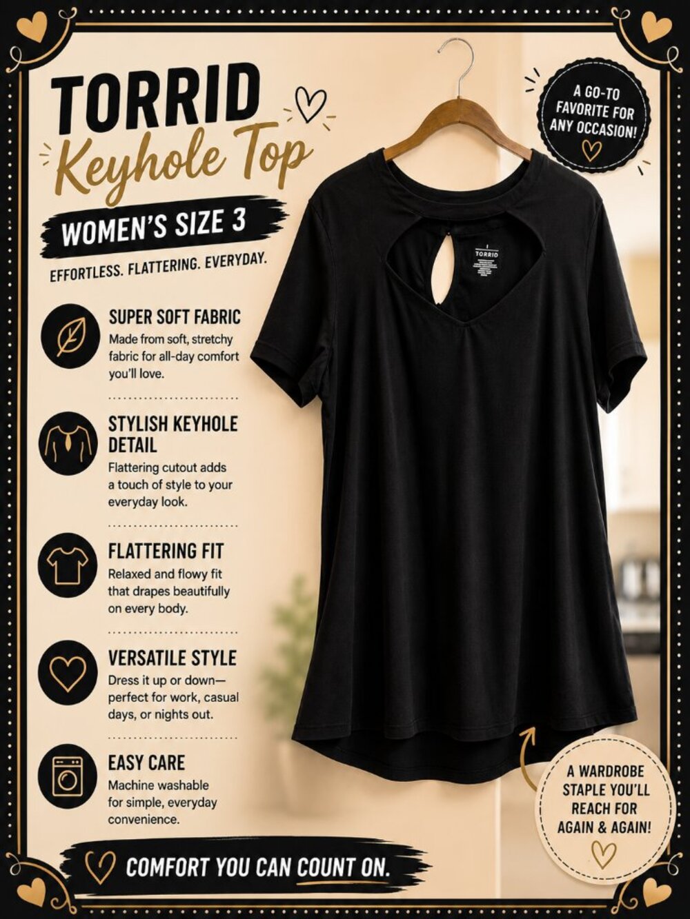 Torrid Black Keyhole Top Women’s Size 3